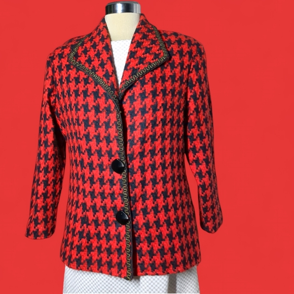 CASSADA Red and Black Plaid Vintage Blazer Size 12 - Picture 12 of 13